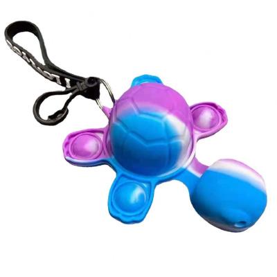 China New Eco-friendly Material Silicone Link Dye Turtle Shaped Phone Holder Key Chain Ring Sensory Cute Mini Bubble Wiggle Key Chain Turtle Pendant Toys for sale