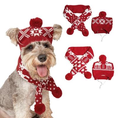 China New Fashion Sustainable Dog Winter Fashion Knitted Warm Windproof Christmas Hat Pet Hat And Scarf Set Dog Costume for sale