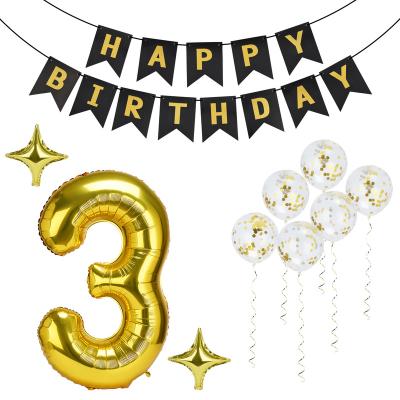 China Eco-friendly disposable happy birthday gold 3 balloon for birthday decoration balloon set happy birthday foil balloon for sale