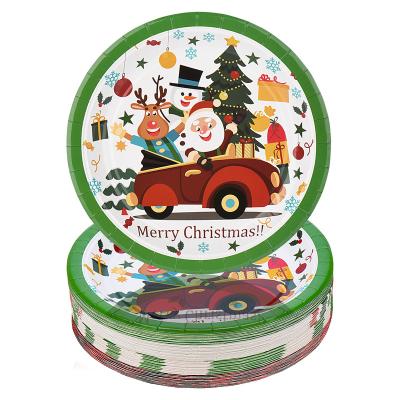 China Disposable / Biodegradable Paper Tableware 60 PCS 9 Inch Paper Plate For Christmas for sale