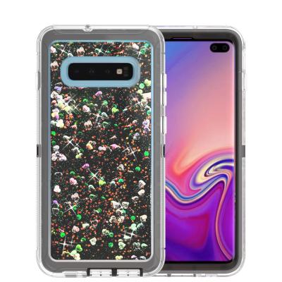 China Shockproof 3 Liquid Glitter 3 Layers In 1 Liquid Defender Armor Case For Samsung Galaxy S10 Glitter Case for sale