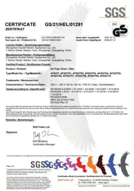 GS - Zhongshan Aouball Electric Appliances Co., Ltd.