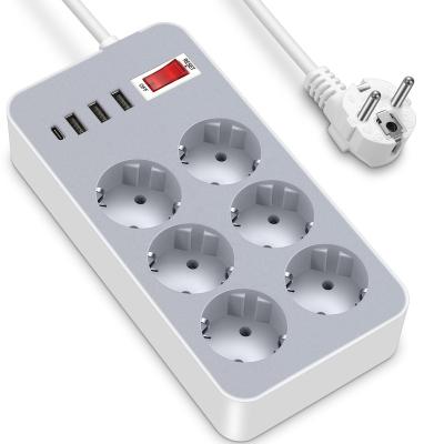 China Commercial 6 Outlets Extension socket  multifunctional  3 USB power extension socket Power Strip Surge Protector Extension Socket for sale