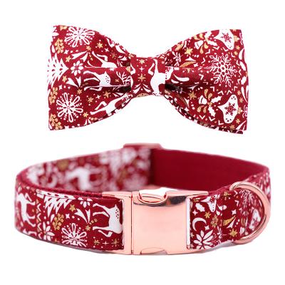 China Autumn Top Sale Christmas Style Modern Polyester Puppy Christmas Dog Collar Material Adjustable Bow Link for sale