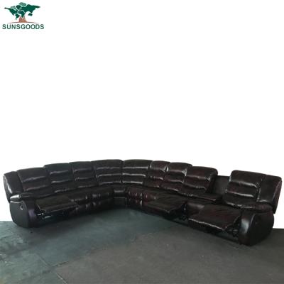 China (Size)Adjustable genuine leather sectional sofa recliner, reclining sofa set 7 seater leather, reclining L-shaped sofa set for sale