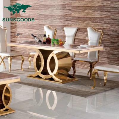 China Modern Marble Gold Stainless Steel Dining Table Set (Other) 6 Seater Adjustable New Design for sale