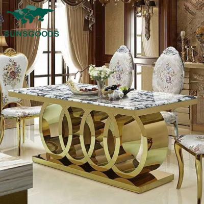 China (Other) Gold Stainless Steel Adjustable 10 Seater Elegant Marble Head Dining Table for sale