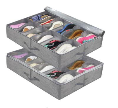 China Sustainable Underbed Shoe Container Solution 12 Pairs Shoe Box Bins With Clear Lid Under Bed Fabric Shoe Organizer for sale