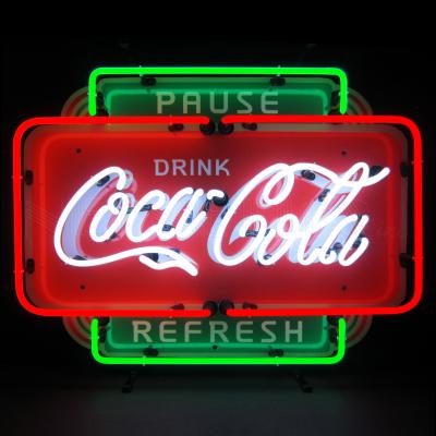 China OEM China Supplier Shanghai Antuo Vintage Metal Grid Neon Lights Custom Logo Glass Residential Coca-Cola Neon Light for sale