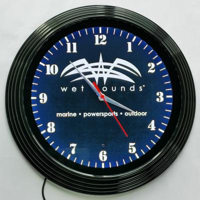 China Hot Selling Radio Drop Shipping RGB LED Clock Neon Custom Logo Neon Wall Clocks Round Shape Neon Clock for sale