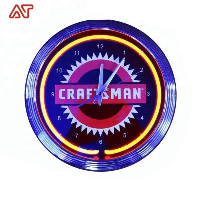 China 15 inch neon round silent movement neon lighting neon wall clocks antique style clock china factory shanghai antuo for sale