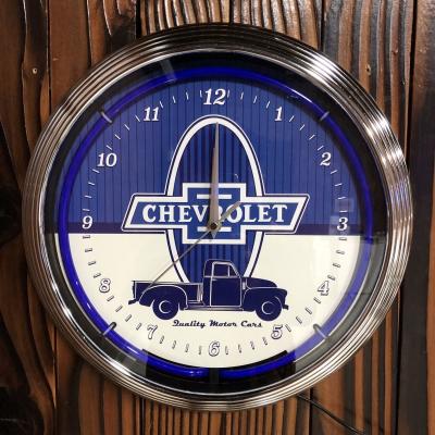 China LUMINOVA Chinese manufacturer 15 inch Chevrolet neon clock drop shipping OEM simple neon lamp glass neon clock for sale