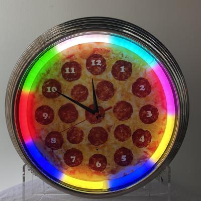 China Shanghai radio antuo factory china new products custom neon logo 15 inch round shape 12v dc colors dynamic rgb led neon clock for sale