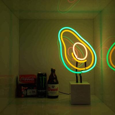 China Sculpture OEM Porcelain Factory Residential Glass Neon Drop Shipping No MOQ Square Base Table Top Neon White Avocado Neon Light for sale