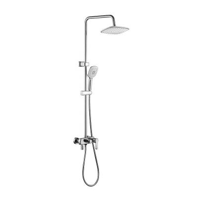 China Without Slide Bar New Design Copper Silver Shower Faucet Set Wall Mounted Waterfall Exposed Rain Shower Set for sale