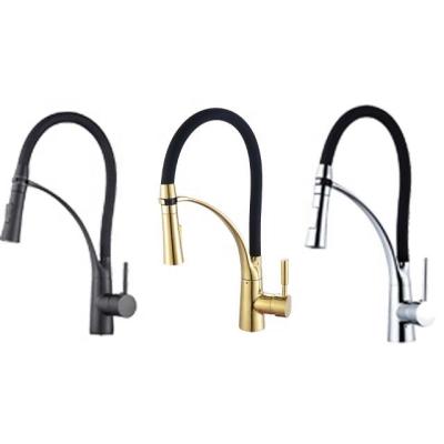 China Crane Mixer Deck Mounted Kitchen Sink Faucets Gold Hot And Cold Kitchen Faucet Two Water Outlet Methods With Silicone Tube for sale