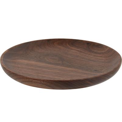 China Modern Wholesale Black Walnut Round Wooden Fruit Tray Creative Serving Dish Sets for sale