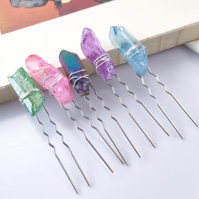 China China New Fancy Natural Stone Hairpin Column Hairpin Crystal Hair Accessories for sale