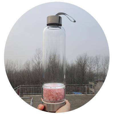 China China Whosale Rose Quartz Gravel Gemstone Crystal Dots Natural Stone Infused Glass Water Bottle for sale