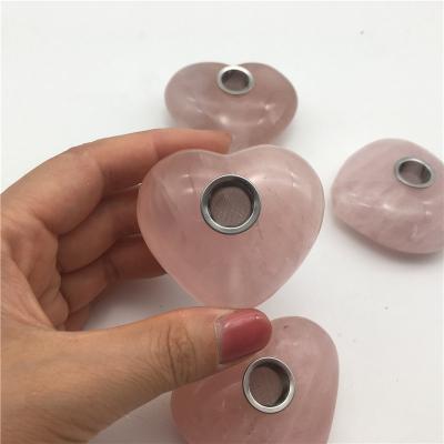 China Eco-friendly Natural Rose Crystal Quartz Smoking Pipes Heart Shaped Pipes Crystal Smoking Pipes for sale