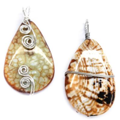 China China Natural Gemstone Pendants Wire Wrap Flame Dragon Vein Agate Pendants For Necklace Making for sale