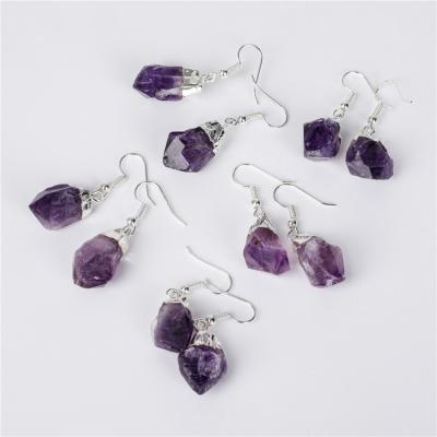 China Raw Natural Stone Gemstone Quartz Amethyst Earrings From China Amethyst Earrings for sale