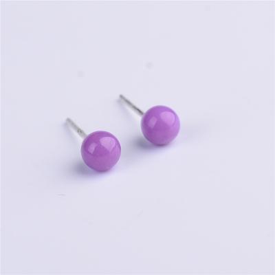 China Eco-friendly Pure Color Mica Round Bead Purple Mica Beads Single Earring With 925 Sterling Silver Stud Earrings For Girls for sale