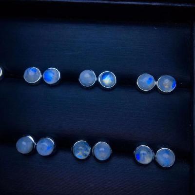 China Eco-Friendly Wholesale 925 Sterling Silver Studs Natural Blue Rainbow Moonstone Earrings for sale