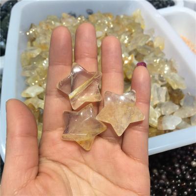 China Wholesale Natural Quartz Crystal Star And Golden Healer From China Crystal Stone Hand Carved Fire Carving Star for sale