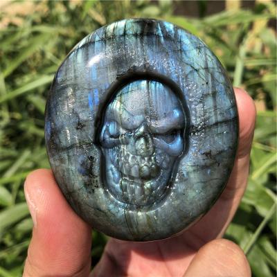 China China Wholesale Amazing Collectible Natural Labradorite Palm Carved Skulls Healing Skulls for sale