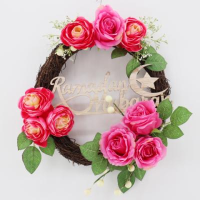 China Wholesale Cheap Plastic Rose Garland Plant Flower Peony Flower Artificial Rose Wreath Christmas for sale