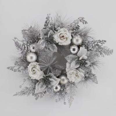 China Outdoor Artificial Poinsettia Rose Silver Christmas Day Fabric Wreath for sale