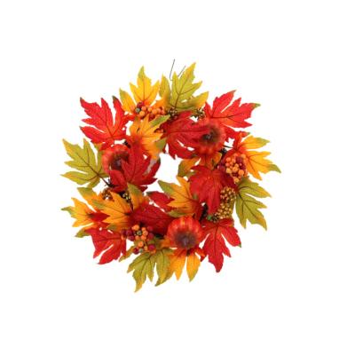 China Outdoor Plant Outlet Faux Fall Wreath with Pumpkin Maple Pine Cone Berries for sale