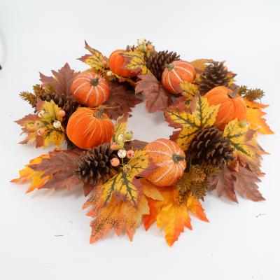 China Fall Home Holiday Halloween Decoration Pumpkin Pine Cone Berry Main Entrance Artificial Hanging Wreath and Window Room Garland for sale