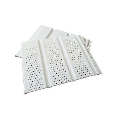 China Traditional factory cheap price 12inch fireproof white wood grain perforated pvc vinyl soffit panels for roof ceiling for sale