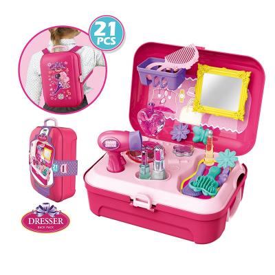 China MODEL TOY 21PCS dresser toys pretend game fashion makeup toys tool set-backpack plastic box for sale