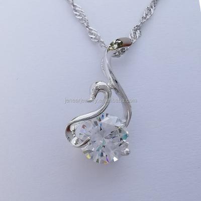 China Sterling Silver Rhodium Plated Necklace Pendant Real 925 Genuine CZ CLASSICS Rhodium Swan Design CZ Pendant Silver Necklace for sale