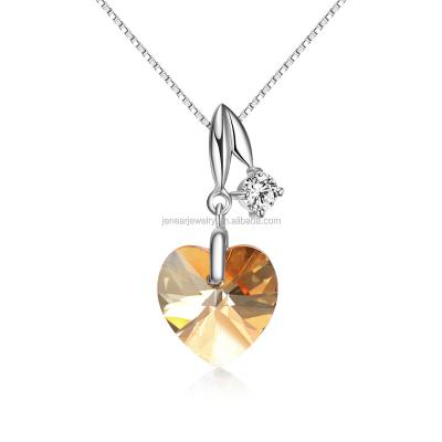 China Wholesale 925 Silver Crystal Elements Elements Of Elegant High End Solid Silver Heart Pendant Crystal Necklace for sale