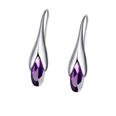 China Very High Quality Classic Solid Real Silver Earring Color CZ Silver Rhodium Plated Purple CZ Tulip Shape Silver Hook Earring for sale