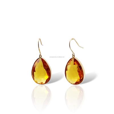 China Real AU750 gold 18K gold earring pawnable genuine citrine earring CLASSIC created real citrine earring jewelry for sale