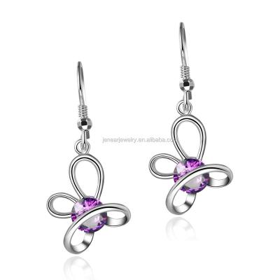 China Cute Real Solid Silver Color CZ CZ Flower Design Earrings Purple Silver Rhodium Plated Purple CZ Flower Earring Women for sale