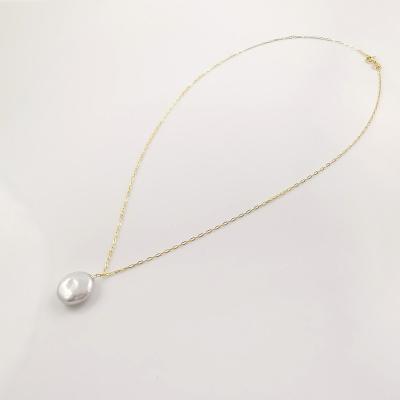 China Elegant Genuine 18k Yellow Gold Chain AU750 Yellow Gold Pearl Necklace AU750 Flat Natural Freshwater Chime Necklace With Flat Size for sale