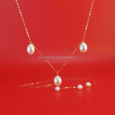 China Real 18K AU750 Solid 18k Yellow Gold Tear Drop Pearl Freshwater Pearl Necklace Long Chain Natural Pearl Drop Necklace Genuine Elegant for sale