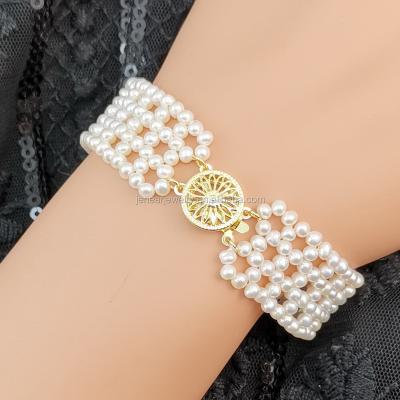 China CLASSIC Mini Freshwater Pearl Fancy Bracelet Women With Thick Real Gold Plated Clasp Flower Design Pearl Bracelet Patterns for sale