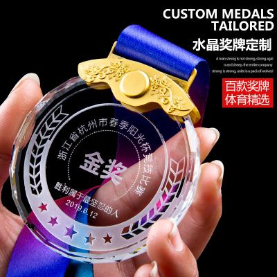 China China High Quality Sports competitions Medals Personalized Custom Glass trophy award  Souvenir Gold silver bronze Crystal Medal for sale