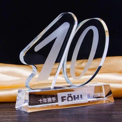 China Modern Creative Trophy Crystal Number 1 2 3 5 10 15 20 Custom Company Anniversary Awards Winners Honor Award MEDALS for sale