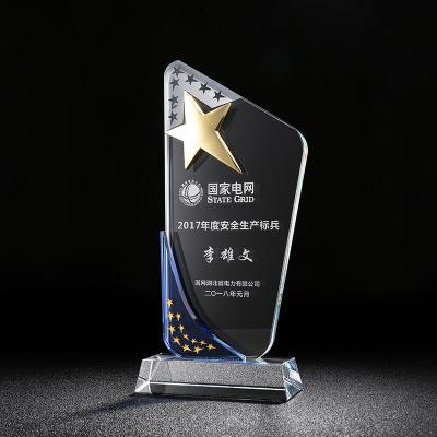 China China Custom Business Gift Souvenirs Metal Stars Crystal Glass Acrylic Award trophies Blue Blank Crystal trophies and MEDALS for sale