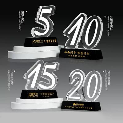 China Modern Crystal Trophy Custom number 1 2 3 4 5 6 7 8 9 10 15 20 30th Anniversary Celebration Gift Outstanding Staff Service Award for sale