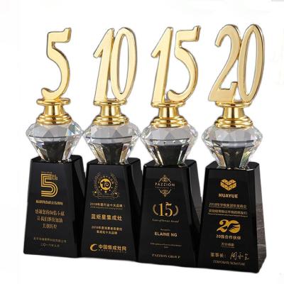 China Modern Metal Digital Diamond trophies Five years 10 15 20 anniversary Celebration Outstanding Staff Service Medal Crystal Trophy custom for sale