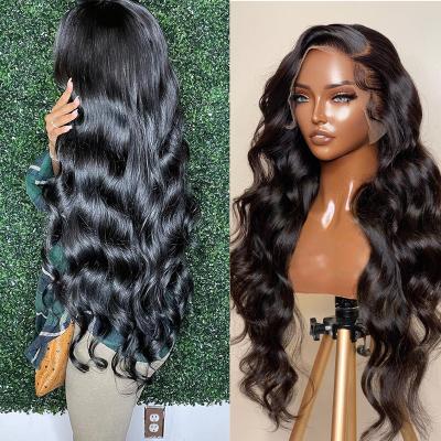 China 100% Natural Pre Plucked Full Body Wave HD Body Wave Full Lace Wigs Brazilian Virgin Hair Front Wig With Baby Hair For Black Women for sale